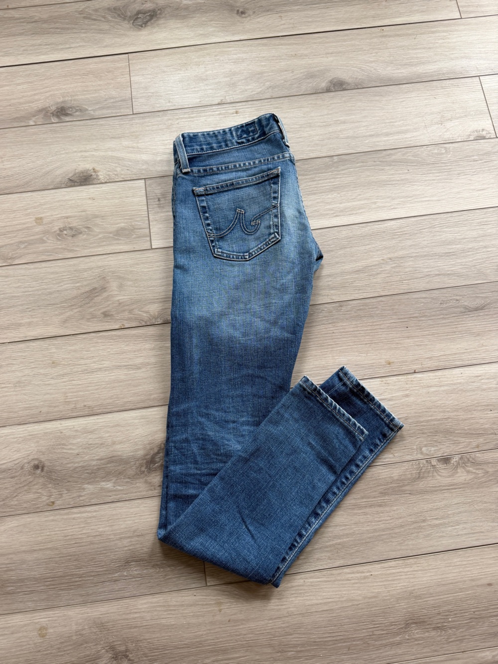 Classic Medium Blue Denim Jeans with Embroidered Back Pocket